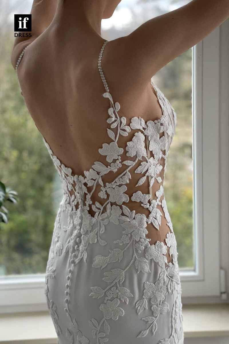 31674 - Spaghetti Straps Romantic Lace Bohemian Wedding Dress