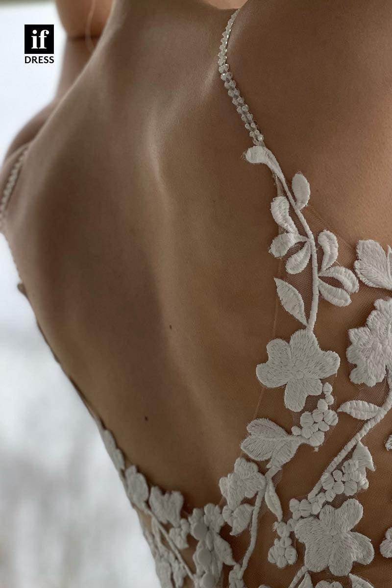 31674 - Spaghetti Straps Romantic Lace Bohemian Wedding Dress