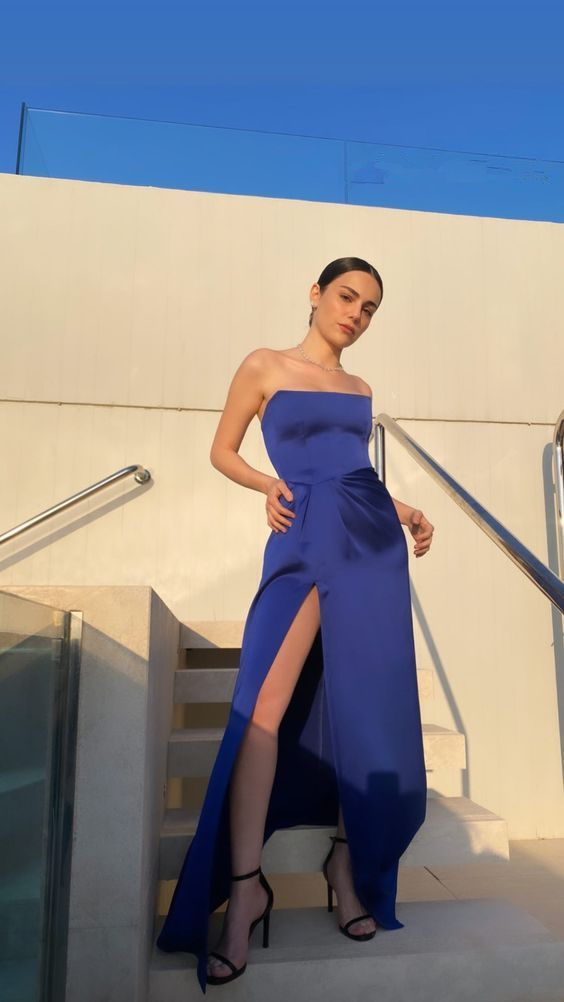Sexy Strapless Royal Blue Slit Prom Dress Long Evening Dress Y7642 - View 3 | VelvetHem