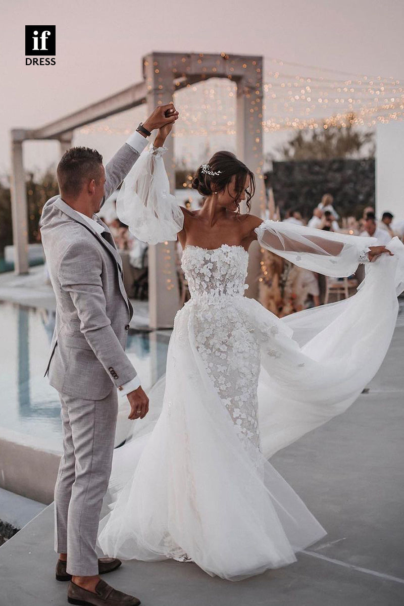 31572 - Attractive Off-Shoulder Long Sleeves Lace Appliques Wedding Dress