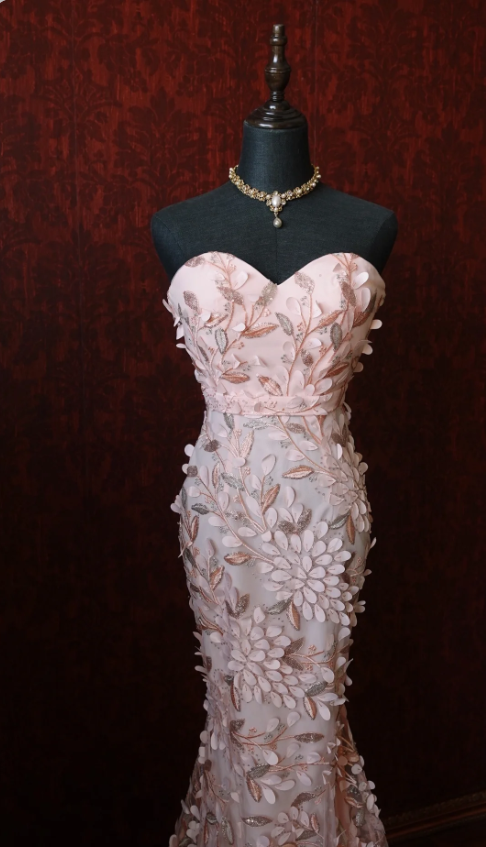 Sweet Pink Mermaid Sweetheart Neckline 3D Petal Tulle Long Prom & Evening Dress - View 4 | FashionDia