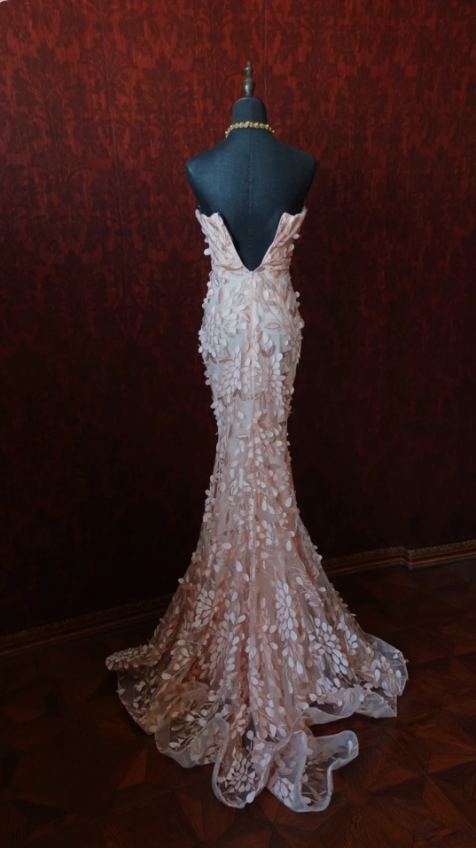 Sweet Pink Mermaid Sweetheart Neckline 3D Petal Tulle Long Prom & Evening Dress - View 6 | FashionDia