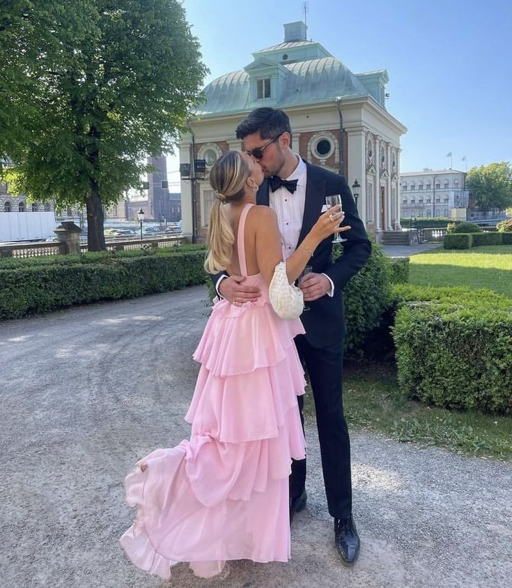 Women's Pink A-Line Tiered Prom Dress,Pink Backless Evening Dress - View 6 | FashionDia