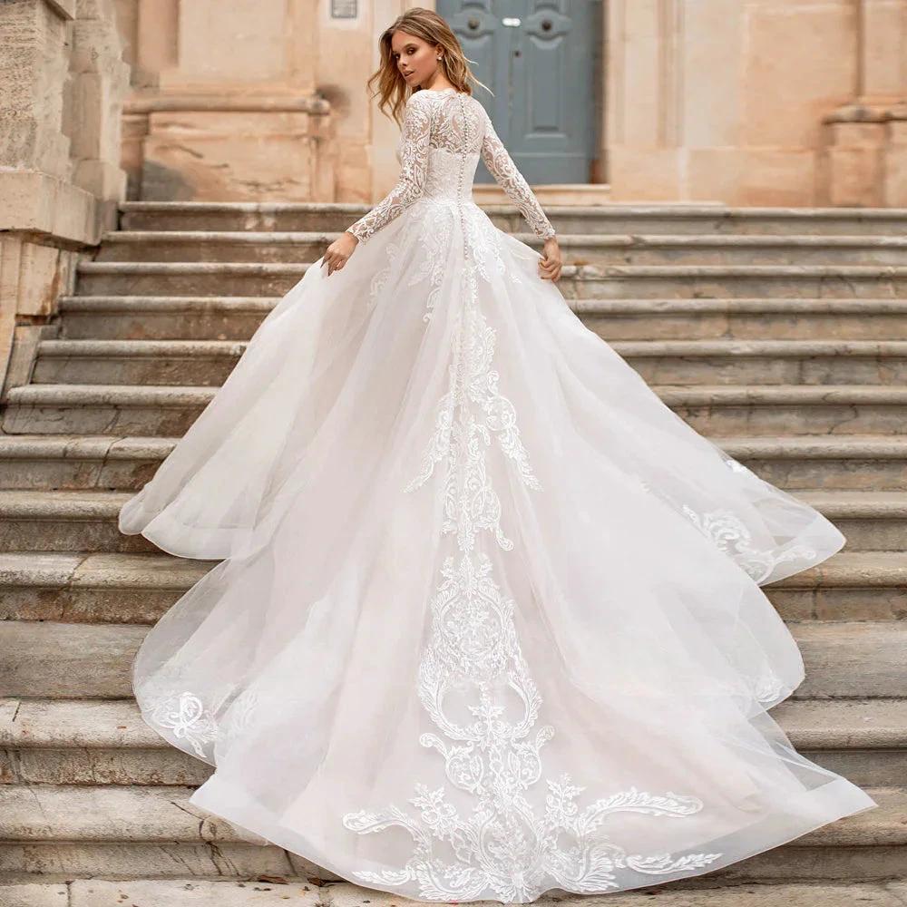 Luxury Wedding Dresses Lace Applique A-Line Bridal Gowns Robe Church Wedding Party Beach Vestido De Novia 2023 Boda Elegante שמל (ZD14146)