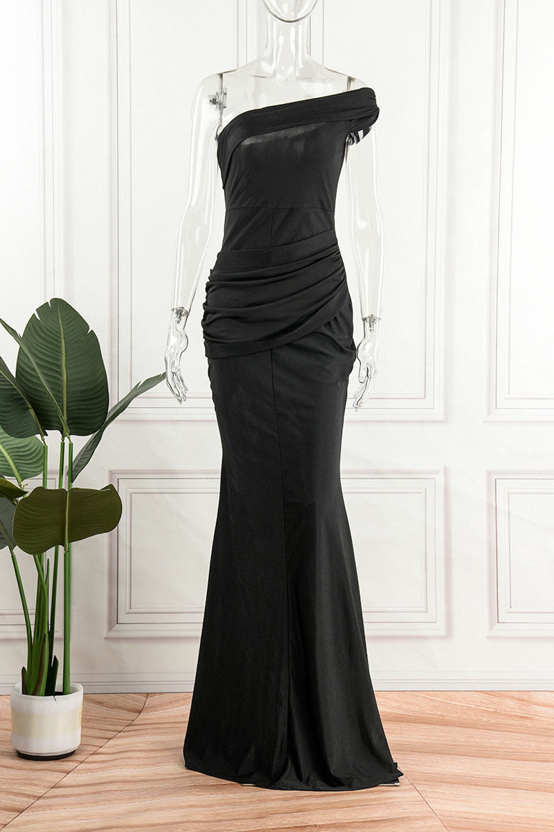 Sexy Solid Patchwork Slit Oblique Collar Evening Dress Dresses(5 Colors) - View 14 | VelvetHem