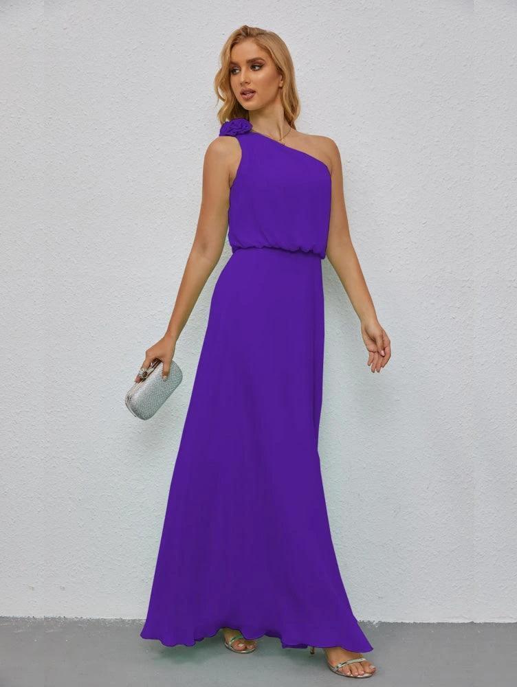 Ruffled One Shoulder Sleeveless Long Bridesmaid Dresses A-line Formal Evening Gown Side Split 28080 by numbersea