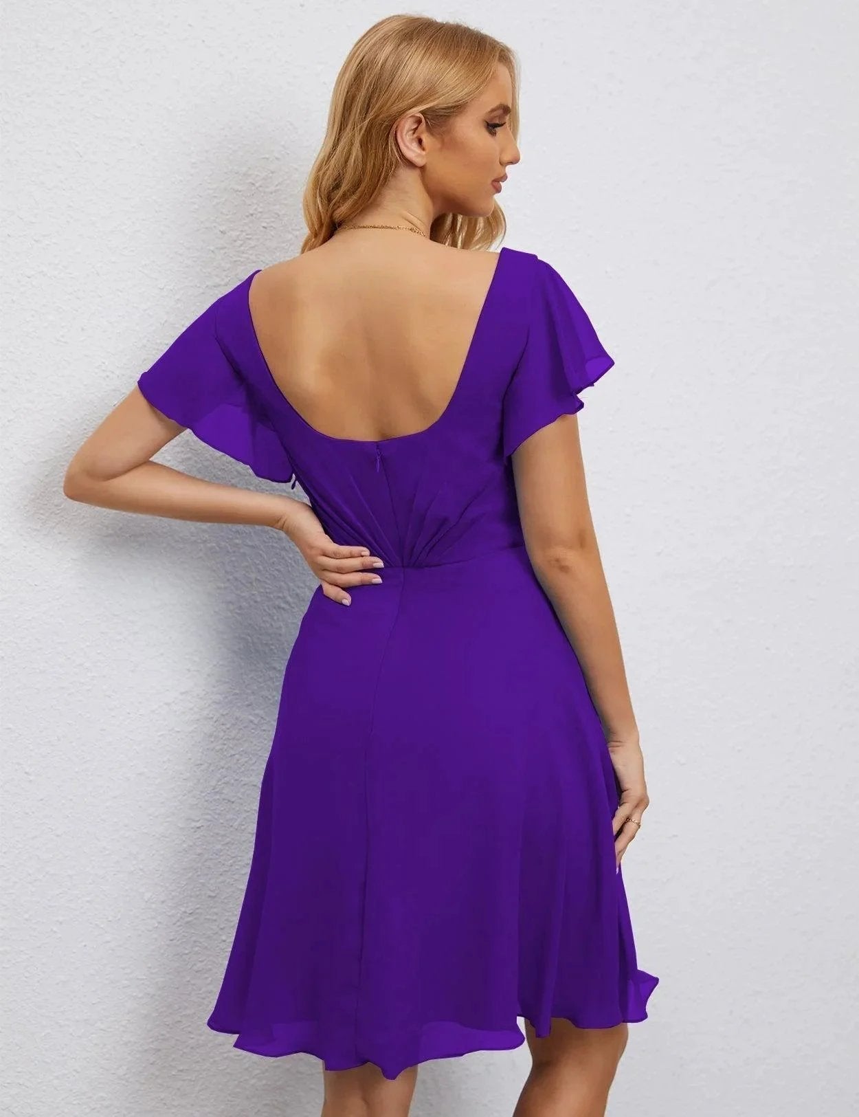 ZapDress U Back Homecoming Dress Formal Prom Dress Knee Length Short Sleeves Cocktail Party Dress 28077 (ZD16953)