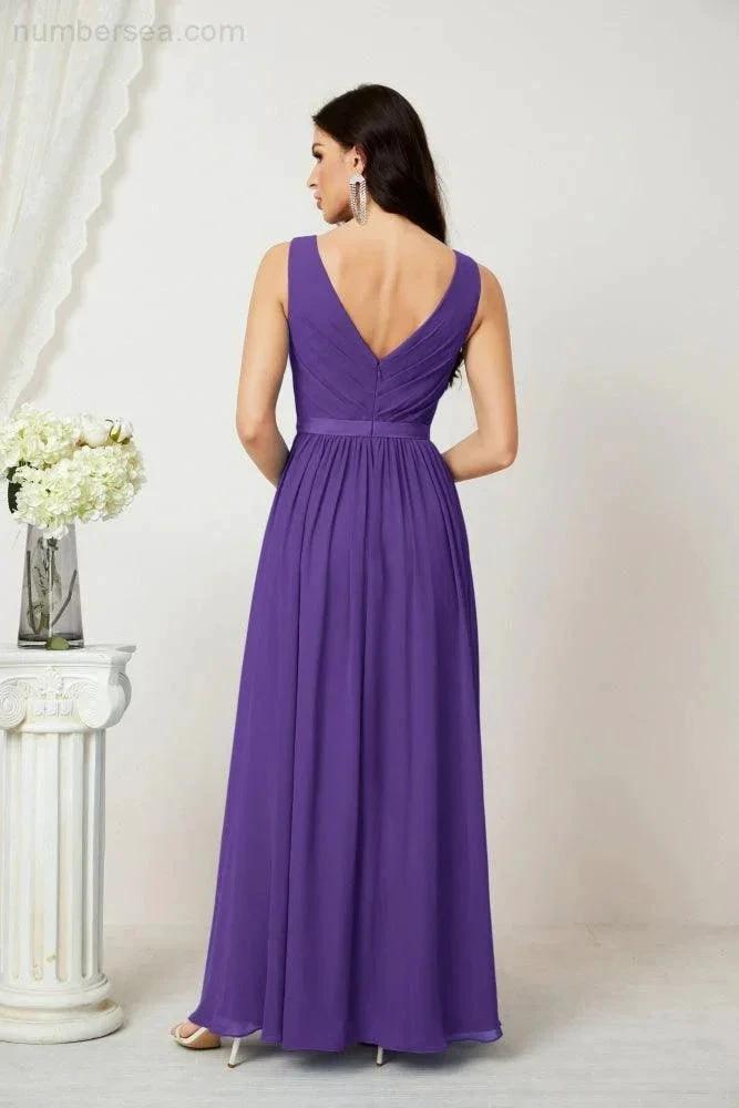 Women's Chiffon Long Bridesmaid Dresses A line Sleeveless Formal Prom Gown for Evening Party Homecoming Dresses 2808 (ZD16947)