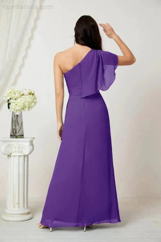 ZapDress Chiffon Ruffled One Shoulder Long Bridesmaid Dresses A-line Formal Evening Gown Side Split 2809 (ZD17049)
