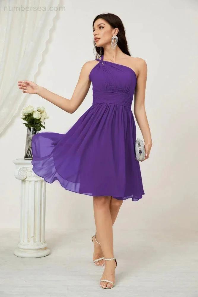 ZapDress Women Chiffon Short One Shoulder Bridesmaid Dress Formal Dresses for Party Homecoming 2804 (ZD16948)