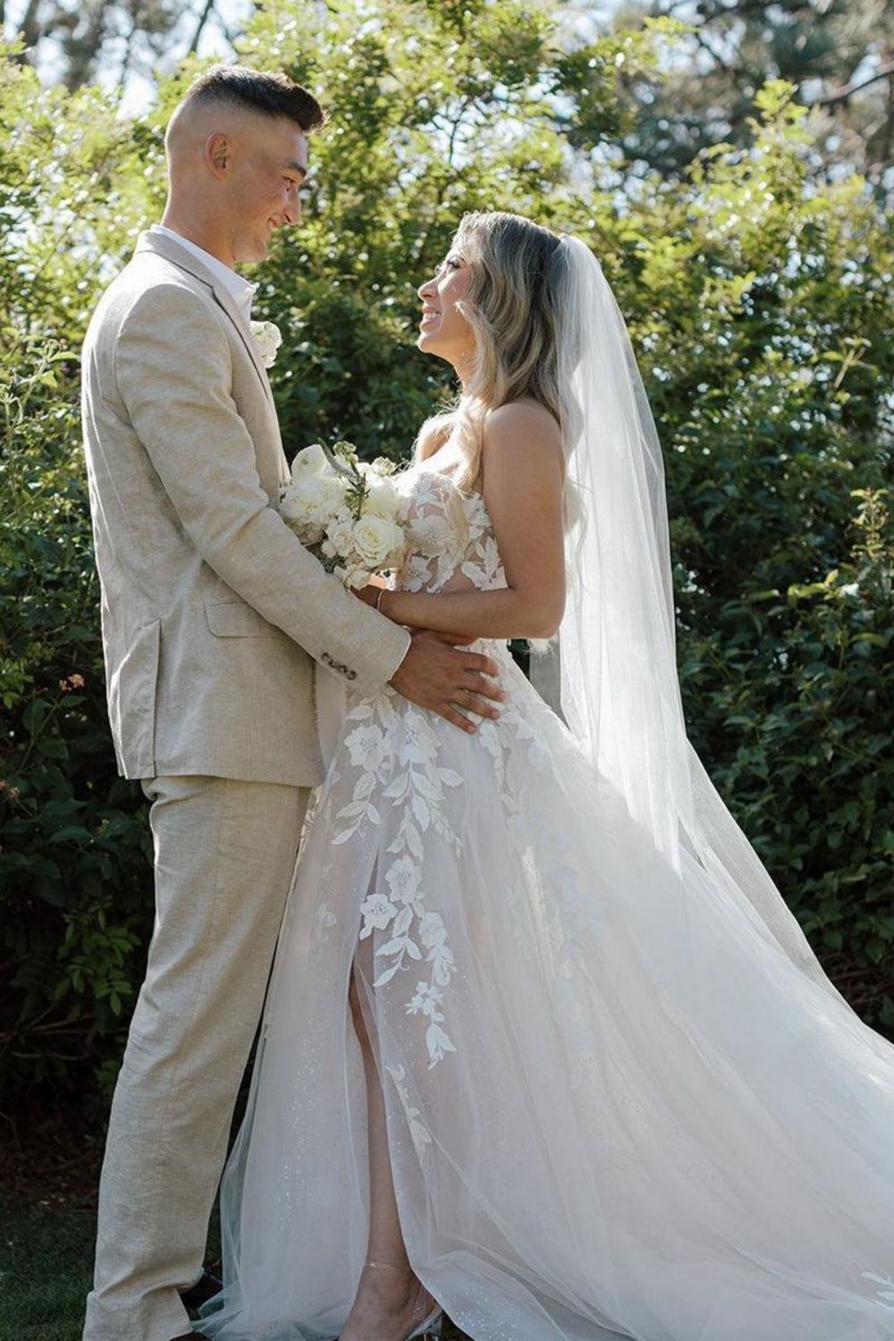 Gorgeous A-Line Sweetheart White Long Bridal Dress with Appliques - View 3 | FashionDia