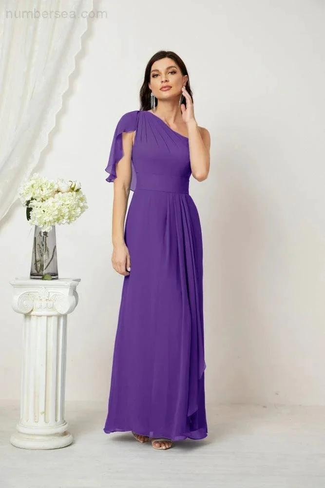 ZapDress Chiffon Ruffled One Shoulder Long Bridesmaid Dresses A-line Formal Evening Gown Side Split 2809 (ZD17049)