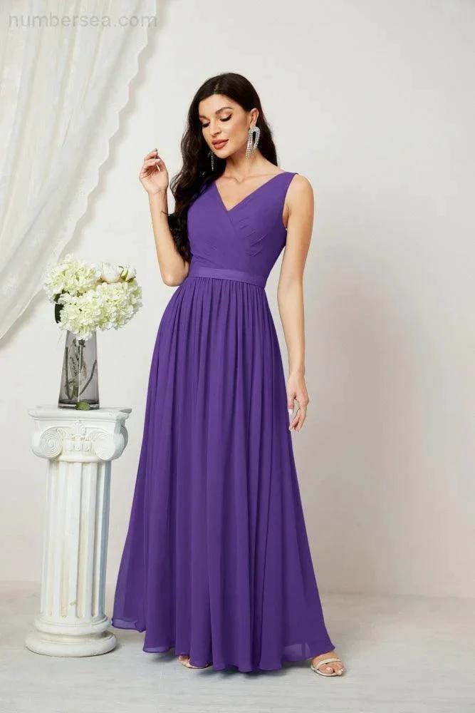 Women's Chiffon Long Bridesmaid Dresses A line Sleeveless Formal Prom Gown for Evening Party Homecoming Dresses 2808 (ZD16947)