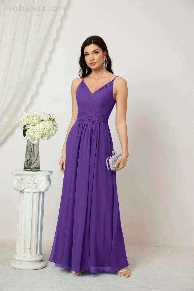 ZapDress Chiffon V-Neck Bridesmaid Dress Spaghetti Strap Long Formal Party Prom Gowns with Slit 28010 (ZD17028)