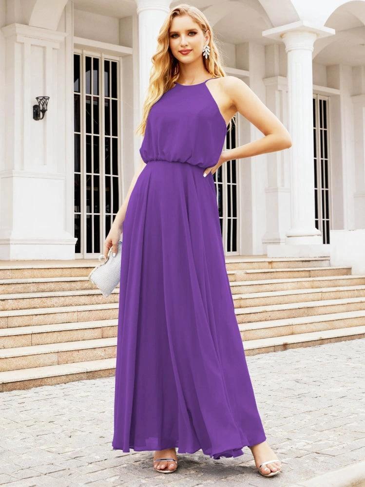 Numbersea Halter Long Bridesmaid Dresses Formal A line Juniors Dress 28029 by numbersea