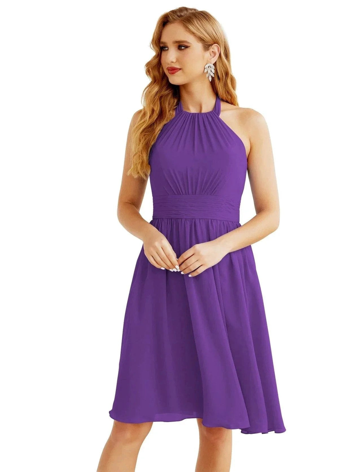 Numbersea Halter Chiffon Bridesmaid Dresses Short Sleeveless Formal Party Dress Open Back 28023 by numbersea