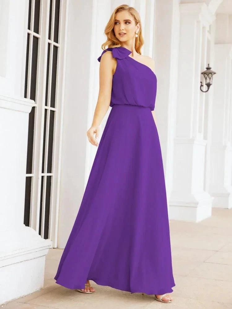 Numbersea Chiffon Ruffled One Shoulder Sleeveless Long Bride Dresses A-line Formal Evening Gown Side Split 28057 by numbersea