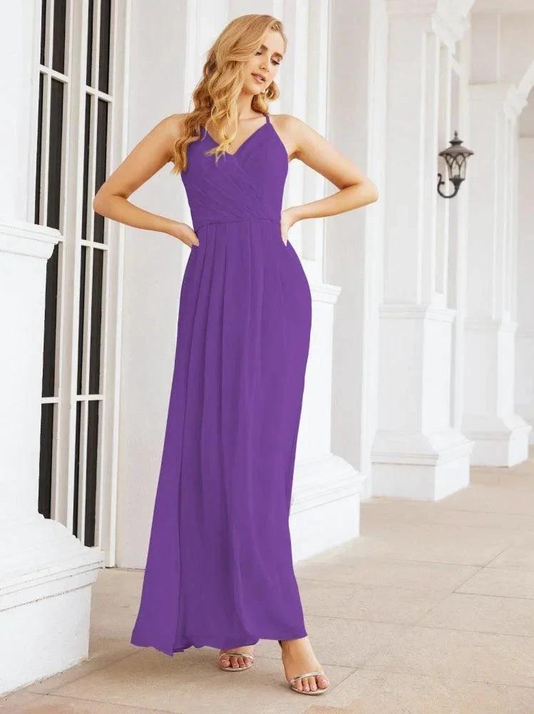 Numbersea Spaghetti Strap Bridesmaid Dresses V-Neck Long A-Line Formal Prom Gowns 28063 by numbersea