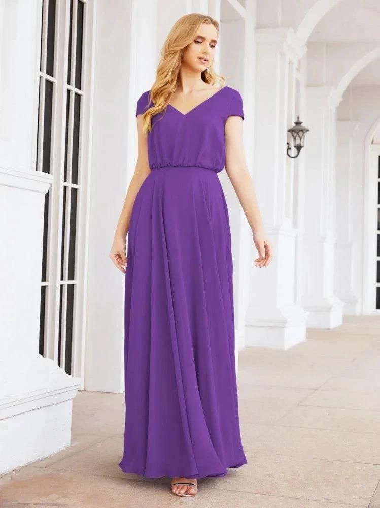 Numbersea V-Neck Bridesmaid Dresses Long Cap Sleeves Prom Evening Formal Gowns 28071 by numbersea