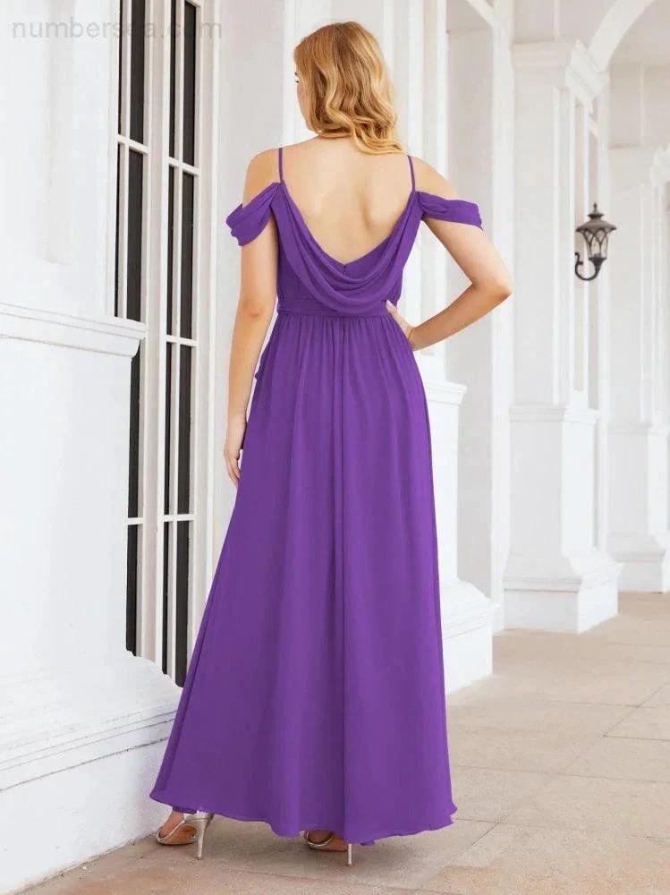 ZapDress Off The Shoulder Chiffon Bridesmaid Dress Long Formal Graduation Gown with Cowl Back 28069 (ZD17004)