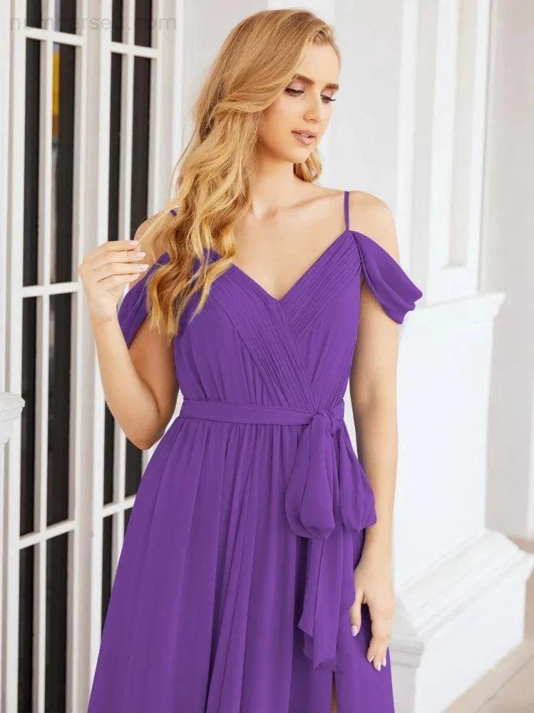 ZapDress Off The Shoulder Chiffon Bridesmaid Dress Long Formal Graduation Gown with Cowl Back 28069 (ZD17004)