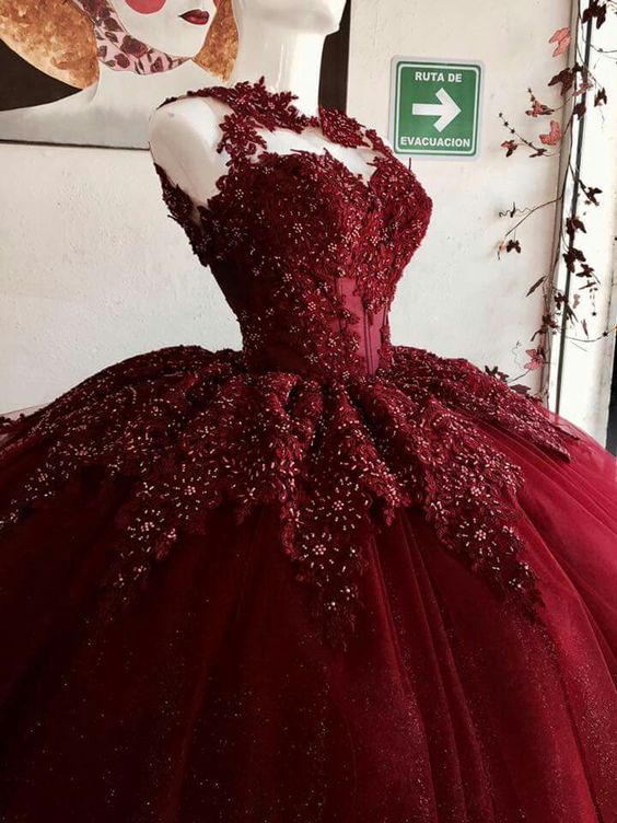Burgundy Tulle Ball Gown Birthday Princess Dress
