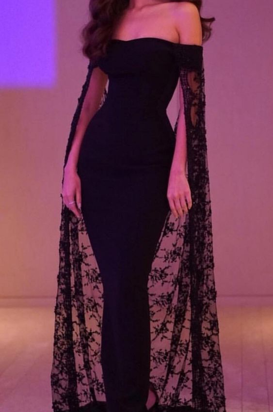 Black Mermaid Prom Dress With Cape Elegant Evening Dress Y14 - View 2 | VelvetHem