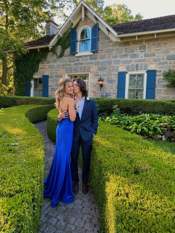 Royal Blue Mermaid Long Prom Dress Elegant Evening Dress With Split - View 2 | FashionDia