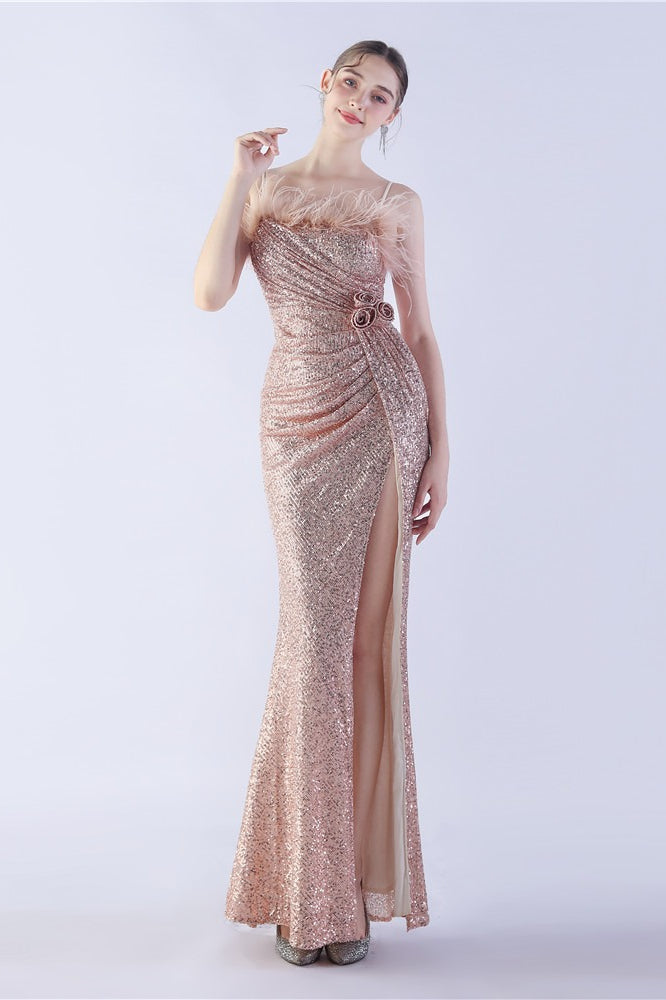 Ostrich Feather Embellished Dress with Relaxed Fit and Everyday Wear