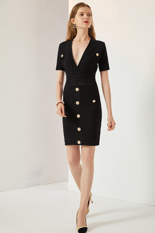 Sleeve V-Neck Bodycon Knit Sweater Dress - View 4 | VelvetHem