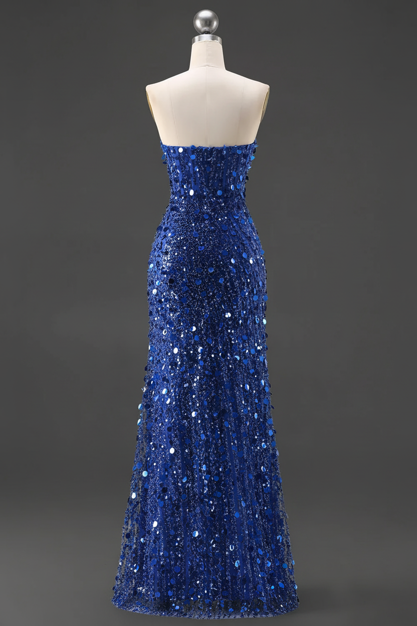 Sparkly Gold Mermaid Sequins Sweetheart Long Corset Prom Dress with Slit (ZD17394)