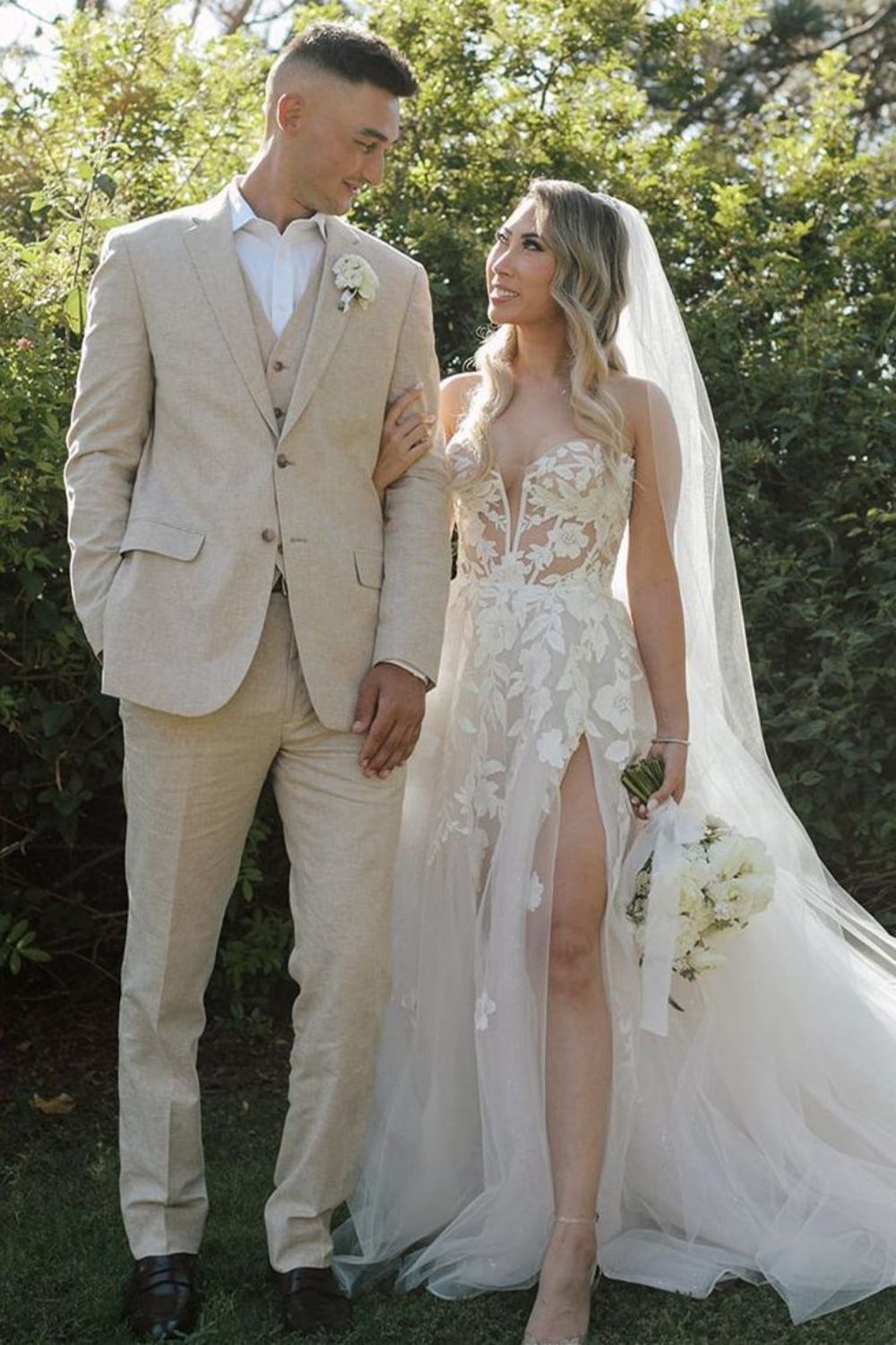 Gorgeous A-Line Sweetheart White Long Bridal Dress with Appliques - FashionDia