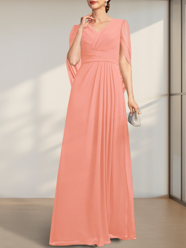 A-line V-Neck Floor-Length Chiffon Mother of the Bride Dress With Pleated - View 11 | FashionDia