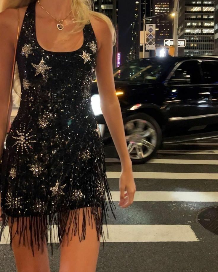 Sparkling Tassel Square Neck Star Sequin Open Back Homecoming Dress - VelvetHem
