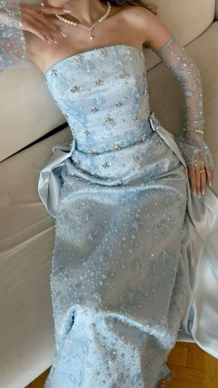 Beaded Blue Prom Dress Sleeveless Long Evening Dress Birthday Dress