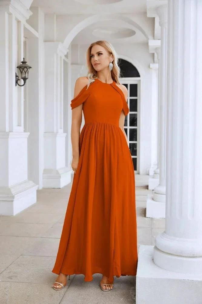 Ladies Chiffon Off Shoulder Swing Sleeve Front Slit Bridesmaid Evening Dress Wedding Party Evening Dress 28117 by numbersea