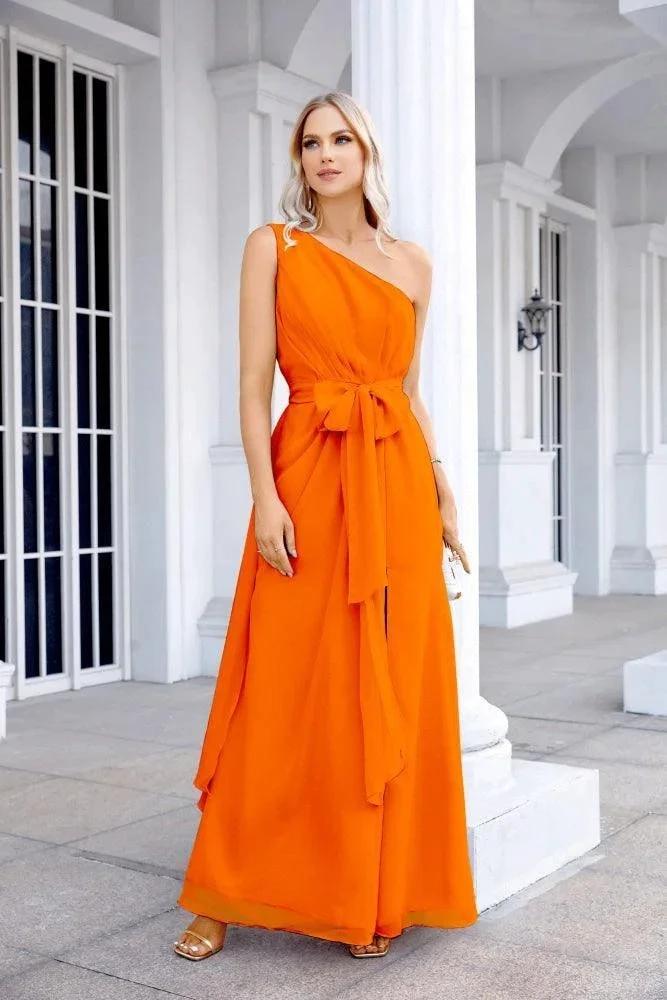 Ladies Chiffon One Shoulder Bridesmaid Evening Dress Wedding Party Evening Dress 28133 by numbersea
