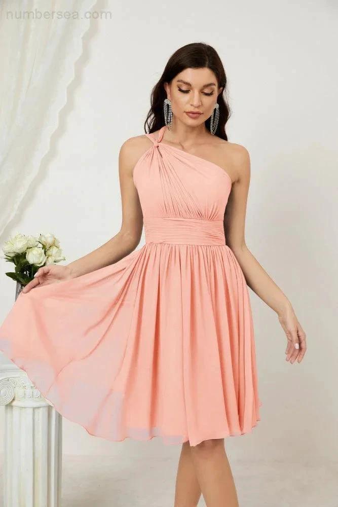 ZapDress Women Chiffon Short One Shoulder Bridesmaid Dress Formal Dresses for Party Homecoming 2804 (ZD16948)