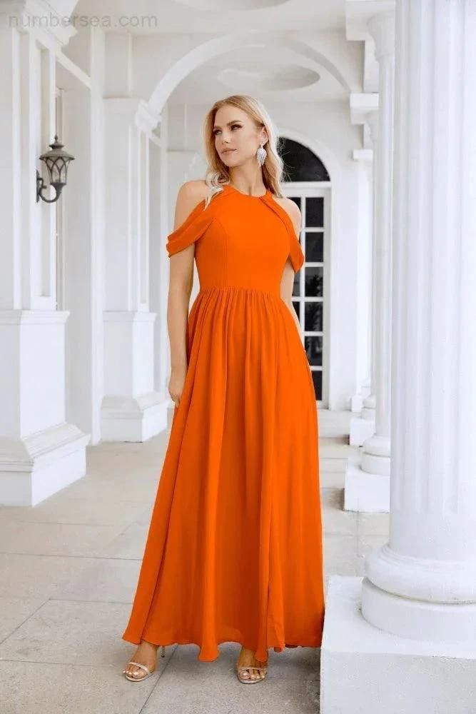 Ladies Chiffon Off Shoulder Swing Sleeve Front Slit Bridesmaid Evening Dress Wedding Party Evening Dress 28117 (ZD17011)