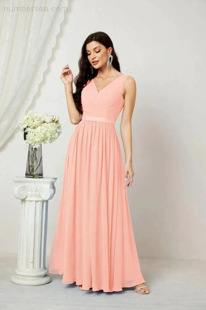 Women's Chiffon Long Bridesmaid Dresses A line Sleeveless Formal Prom Gown for Evening Party Homecoming Dresses 2808 (ZD16947)