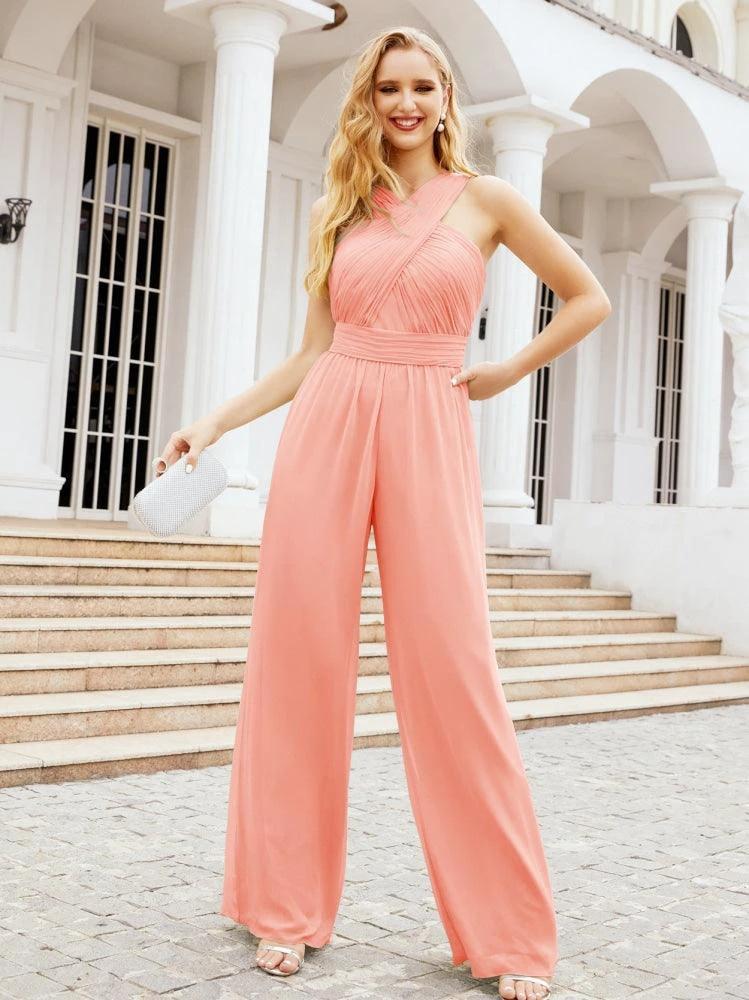 Numbersea Crisscross Neck Jumpsuit Formal Evening Dress Long Bridesmaid Dresses Bell-bottomed Pants 28033 by numbersea