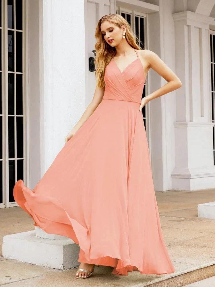 Numbersea Halter Chiffon Bridesmaid Dresses Wedding Appare Sleeveless Formal Prom Dress with Ruffled Back 28035 by numbersea