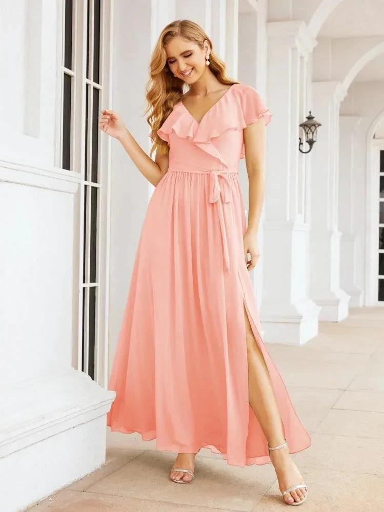 Bridesmaid Dresses with Flutter Sleeves Formal Evening Party Prom Gowns 28044 by numbersea
