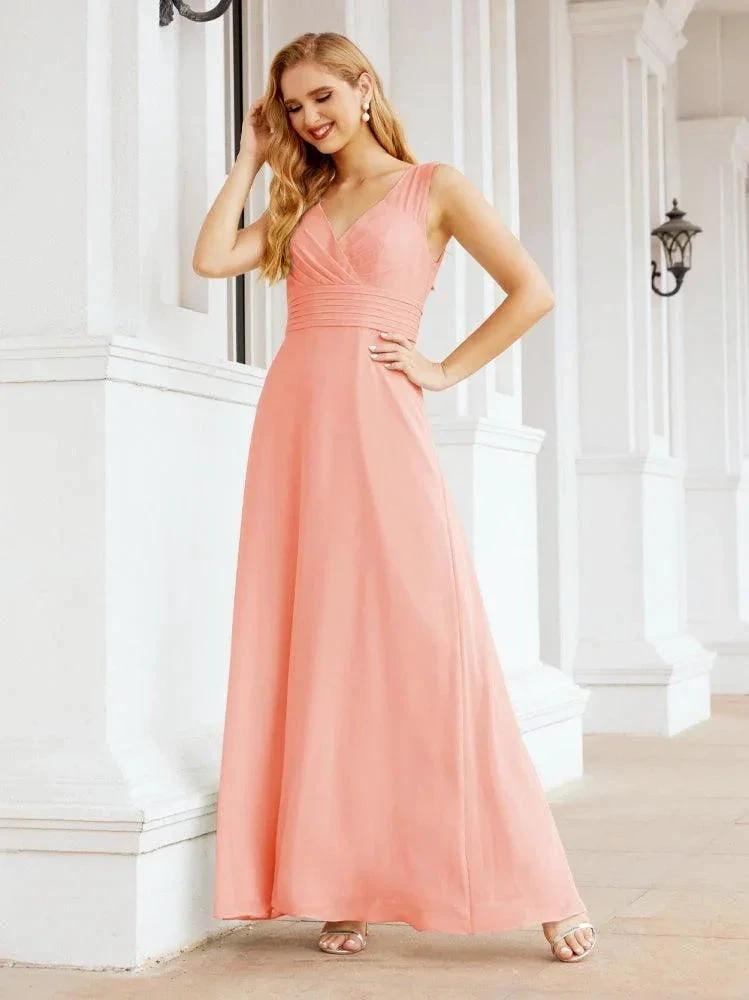 Formal Prom Gown Elegant V-Neck Sleeveless Bridesmaid Dresses for Wedding Party 28037 by numbersea