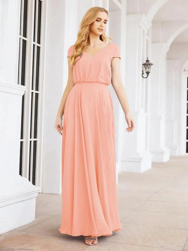 Numbersea V-Neck Bridesmaid Dresses Long Cap Sleeves Prom Evening Formal Gowns 28071 by numbersea