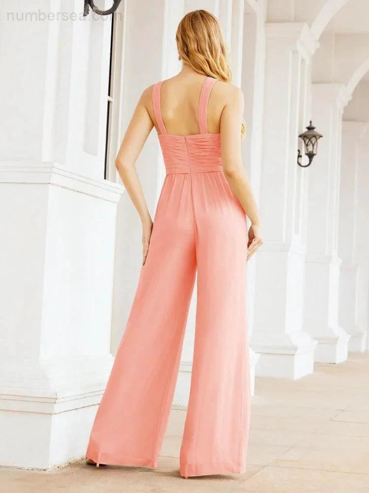 ZapDress Crisscross Neck Jumpsuit Formal Evening Dress Long Bridesmaid Dresses Bell-bottomed Pants 28033 (ZD17024)