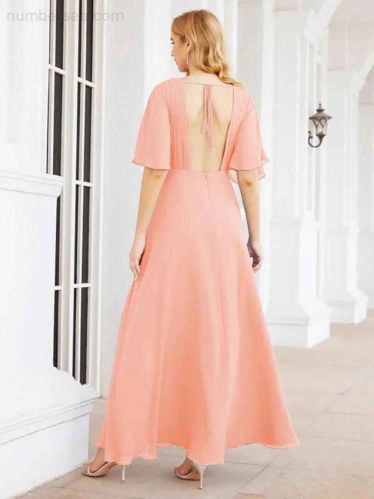 ZapDress V-Neck Bridesmaid Dress Chiffon Long Open Back Formal Dresses for Women Party Evening 28067 (ZD17046)