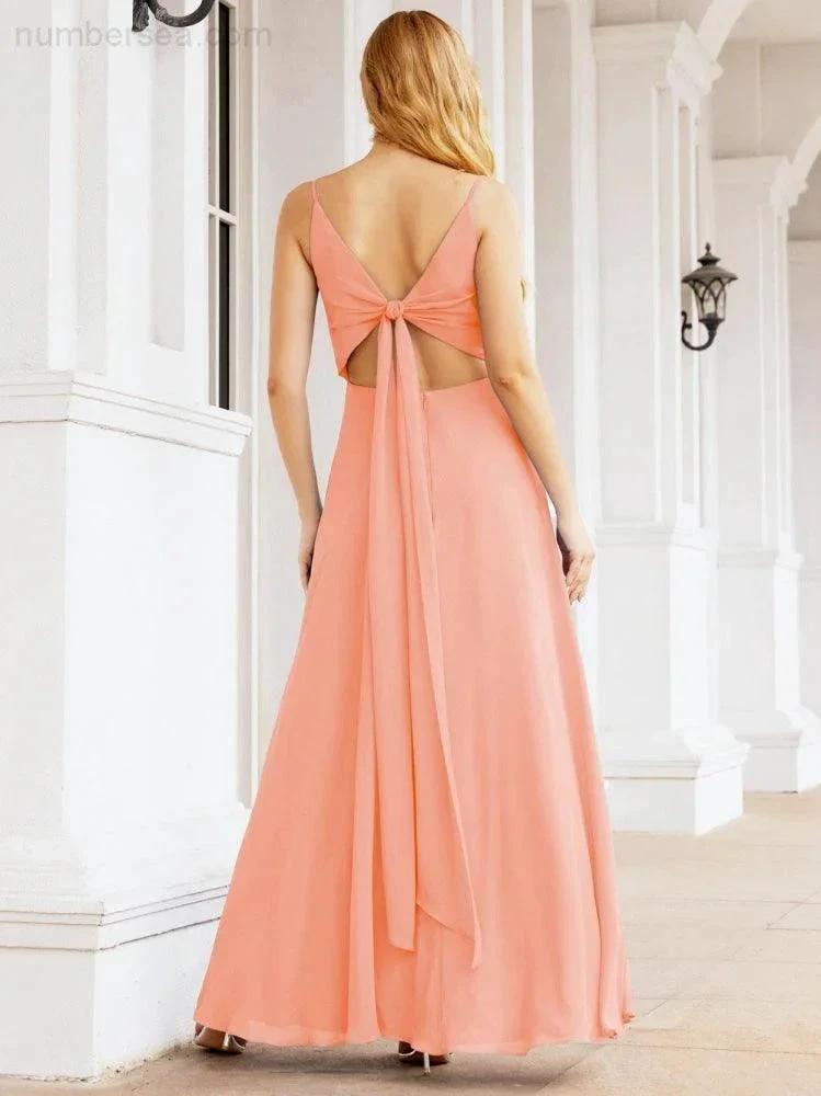 ZapDress Spaghetti Strap Bridesmaid Dresses V Neck Butterfly Back Fromal Evening Party Prom Gown 28036 (ZD17001)