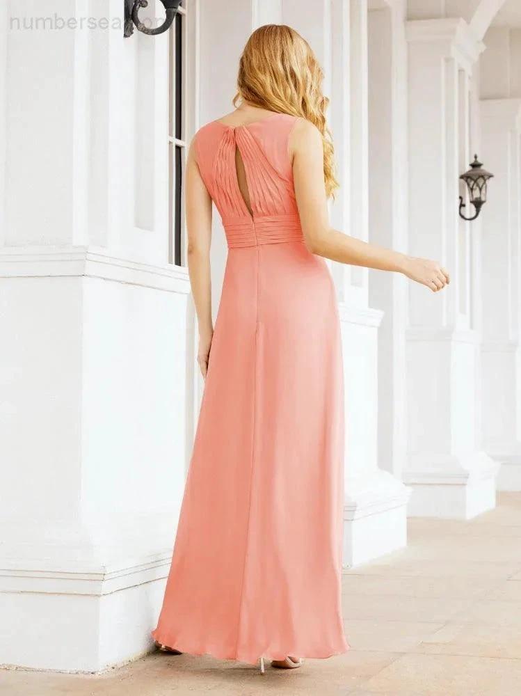 Formal Prom Gown Elegant V-Neck Sleeveless Bridesmaid Dresses for Wedding Party 28037 (ZD17021)