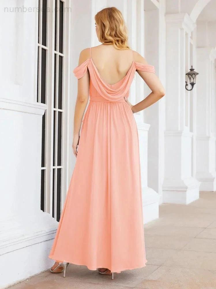 ZapDress Off The Shoulder Chiffon Bridesmaid Dress Long Formal Graduation Gown with Cowl Back 28069 (ZD17004)